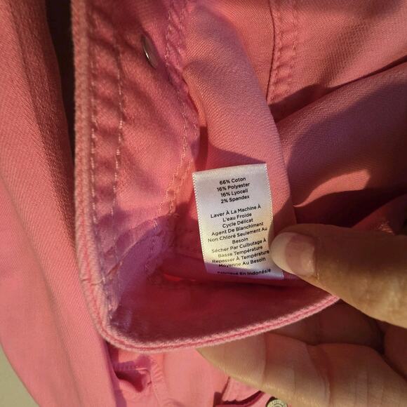 Talbots Denim Trucker Jacket Womens Petite MED Pink Pockets Classic Stretch - Picture 6 of 9